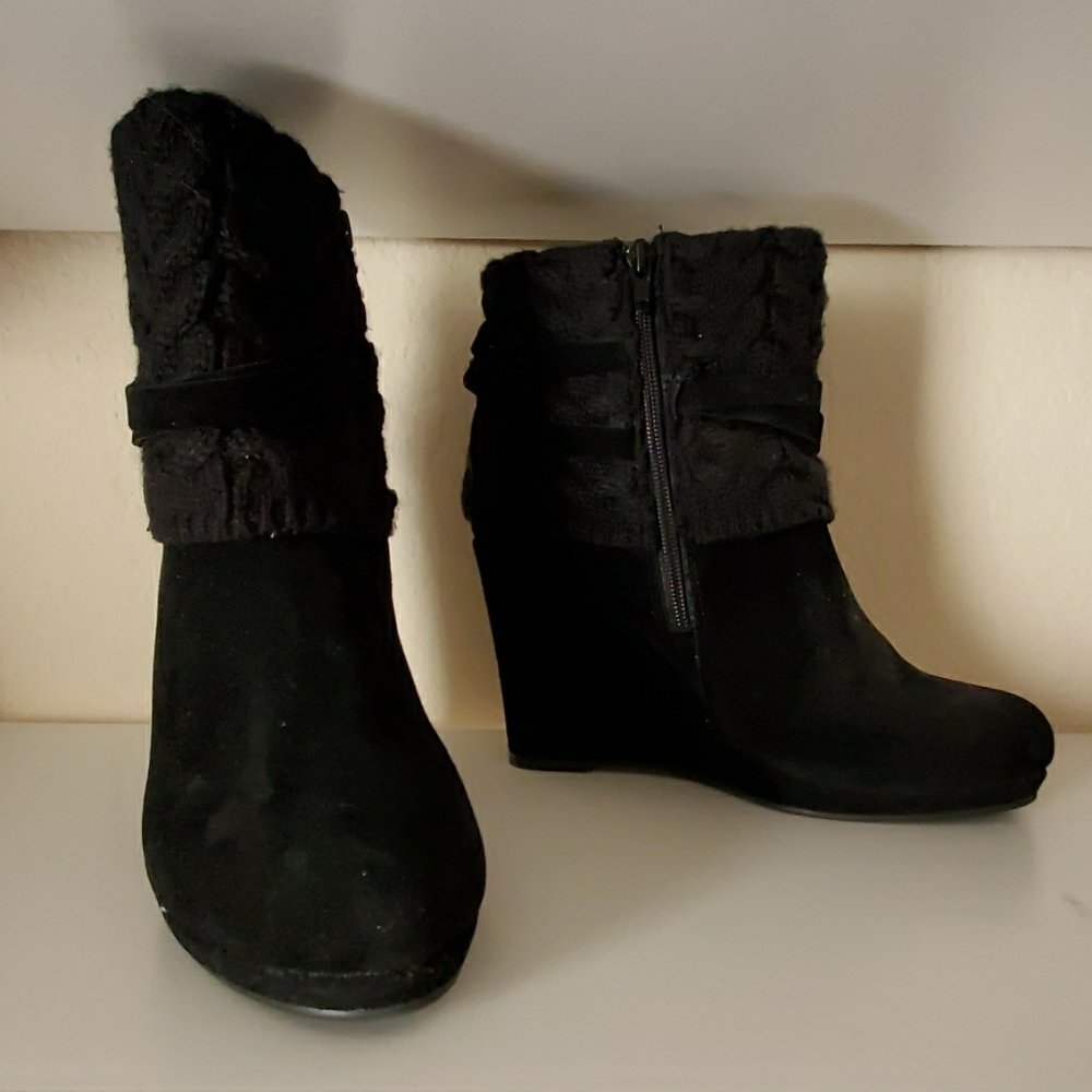 Black Wedge Booties